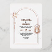 Mystical Black Gold Celestis Stars Wedding Folieneinladung (Vorderseite)