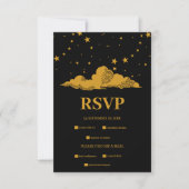 Mystical Black Gold Celestis Stars Wedding RSVP Karte (Vorderseite)