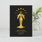 Mystical Black Gold Celestis Stars Wedding Save The Date (Stehend Vorderseite)
