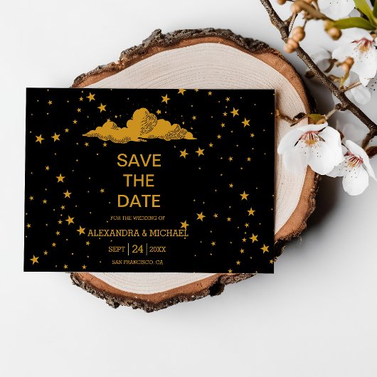 Mystical Black Gold Celestis Stars Wedding Save The Date