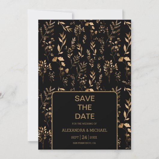Mystical Black Gold Celestis Stars Wedding Save The Date (Vorderseite)