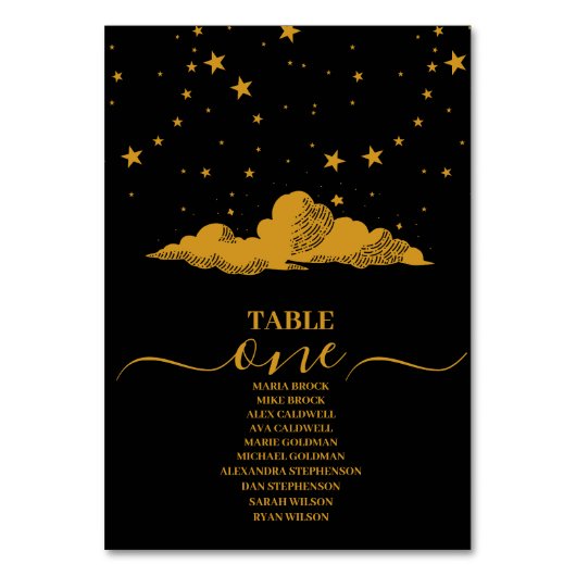 Mystical Black Gold Celestis Stars Wedding Tischnummer (Rückseite)
