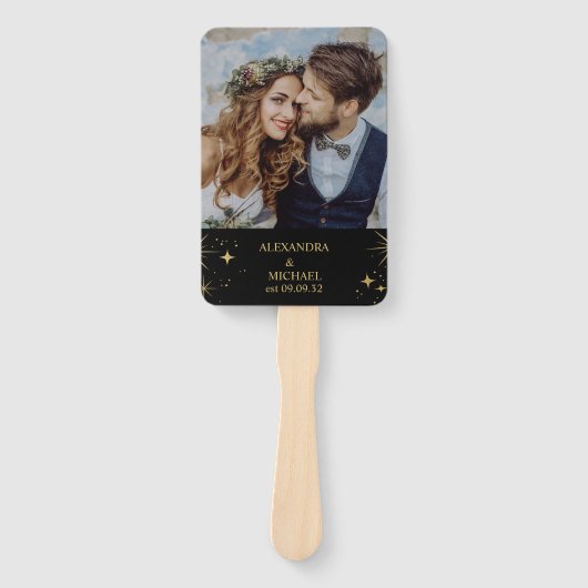 Mystical Black Gold Stars Wedding Details Fächer (Vorderseite)