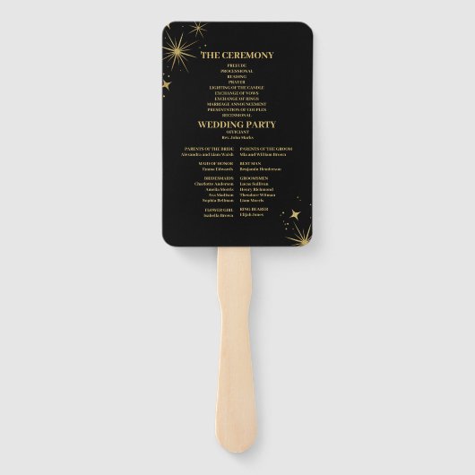 Mystical Black Gold Stars Wedding Details Fächer (Rückseite)