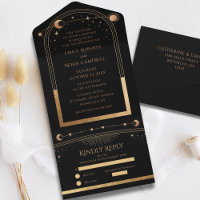 Mystical Black Gold Sun Moon Astronomie Hochzeit