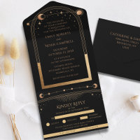 Mystical Black Gold Sun Moon Astronomie Hochzeit