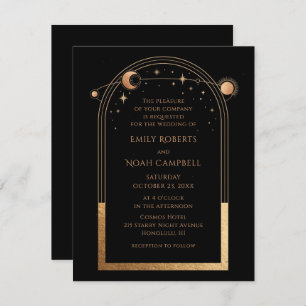 Mystical Black Gold Sun Moon Astronomie Hochzeit Einladung