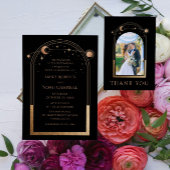 Mystical Black Gold Sun Moon Astronomie Hochzeit Einladung