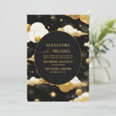 Mystical Black Gold Sun Moon Celestiding Wedding Einladung (Stehend Vorderseite)