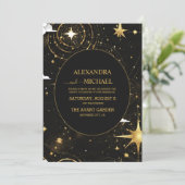 Mystical Black Gold Sun Moon Celestiding Wedding Einladung (Stehend Vorderseite)