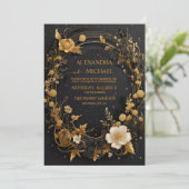 Mystical Black Gold Sun Moon Celestiding Wedding Einladung (Stehend Vorderseite)