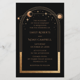 Mystical Black Gold Sun Moon Foto Hochzeit Flyer