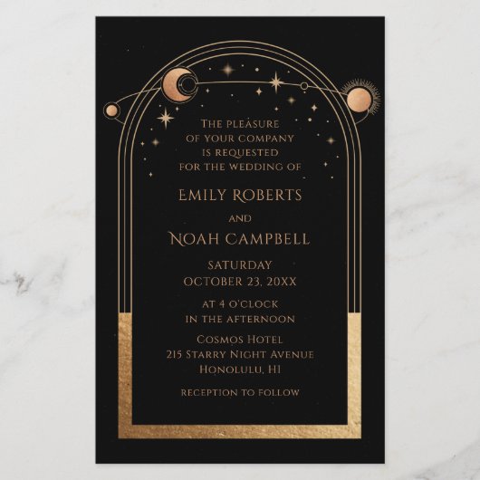 Mystical Black Gold Sun Moon Foto Hochzeit Flyer (Vorne)