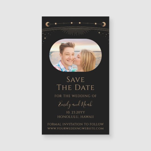 Mystical Black Gold Sun Moon Star Save the Date Magnetkarte (Vorderseite)