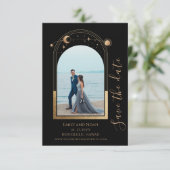 Mystical Black Gold Sun Moon Star Space Save The Date (Stehend Vorderseite)