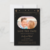 Mystical Black Gold Sun Moon Star Space Save The Date (Vorderseite)