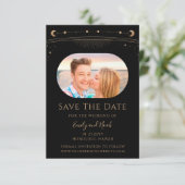 Mystical Black Gold Sun Moon Star Space Save The Date (Stehend Vorderseite)