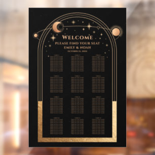 Mystical Black Gold Sun Moon Stars Hochzeit Fensteraufkleber