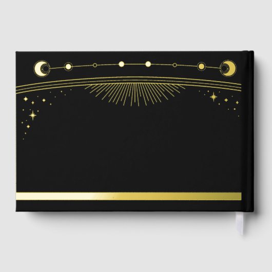 Mystical Black Gold Sun Moon Stars Hochzeit Gästebuch (Rückseite)