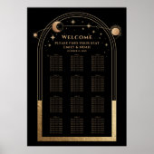 Mystical Black Gold Sun Moon Stars Hochzeit Poster (Vorne)