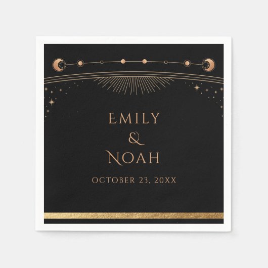Mystical Black Gold Sun Moon Stars Hochzeit Serviette (Vorderseite)