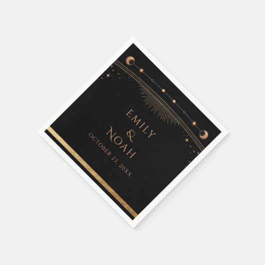 Mystical Black Gold Sun Moon Stars Hochzeit Serviette (Ecke)