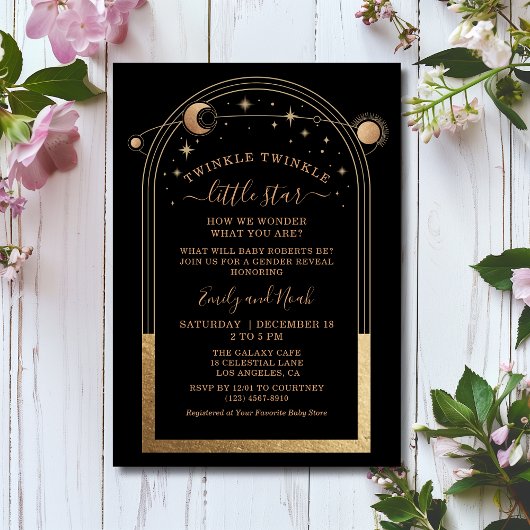 Mystical Black Gold Sun Moon Stars Kinderdusche Einladung