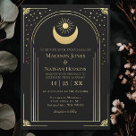 Mystical Black Gold Tarot Card Arch Wedite Einladung<br><div class="desc">Fügen Sie Ihrem großen Tag eine Touch himmlischer Magie hinzu! Diese mystische Tarot gotische Hochzeit lädt mit einem Tarot-inspiriert Design ein,  mit einer strahlenden Sonne,  Mond und Sternen in Gold vor einem geheimnisvollen schwarzen Hintergrund. HINWEIS: Das Gold in diesem Design ist KEINE echte Folie.</div>