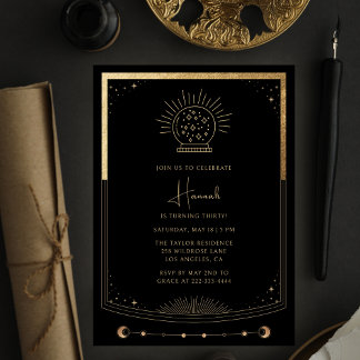 Mystical Black Gold Tarot Card Geburtstag Hexe Einladung