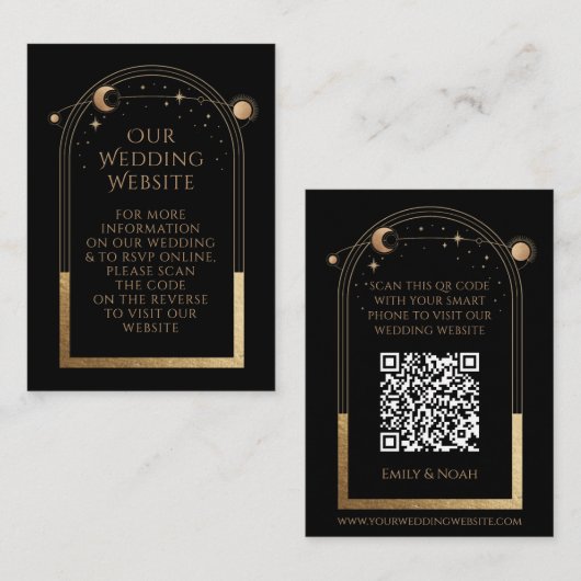 Mystical Black Gold Wedding Website UAWG QR Code Begleitkarte (Vorne/Hinten)