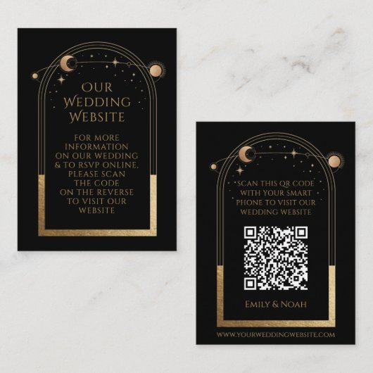 Mystical Black Gold Wedding Website UAWG QR Code Begleitkarte (Vorne/Hinten)