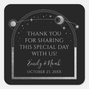 Mystical Black Silver Sun Moon Astronomie Hochzeit Quadratischer Aufkleber