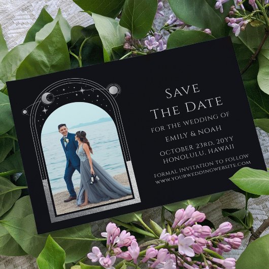 Mystical Black Silver Sun Moon Star Astronomie Save The Date