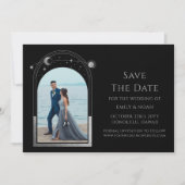 Mystical Black Silver Sun Moon Star Astronomy Save The Date (Vorderseite)