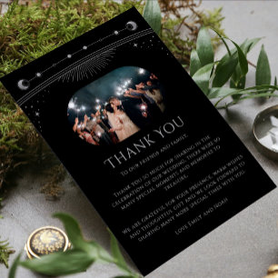 Mystical Black Silver Sun Moon Star Foto Wedding Dankeskarte