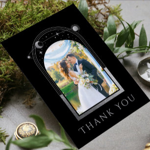 Mystical Black Silver Sun Moon Star Foto Wedding Dankeskarte