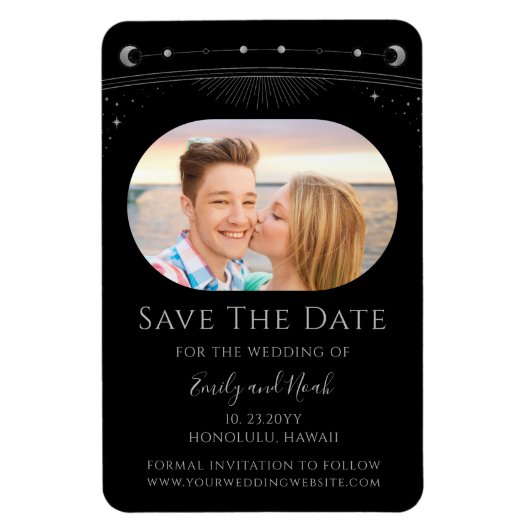 Mystical Black Silver Sun Moon Star Save the Date Magnet (Vertikal)