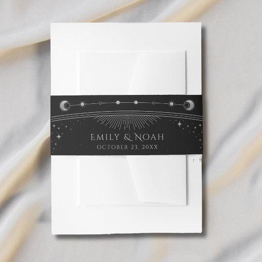 Mystical Black Silver Sun Moon Stars Hochzeit Einladungsbanderole