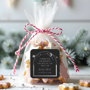 Mystical Black Silver Sun Moon Stars Hochzeit Quadratischer Aufkleber