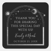 Mystical Black Silver Sun Moon Stars Hochzeit Quadratischer Aufkleber (Vorderseite)