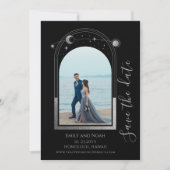 Mystical Black Silver Sun Moon Stars Hochzeit Save The Date (Vorderseite)