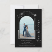 Mystical Black Silver Sun Moon Stars Hochzeit Save The Date (Vorderseite)
