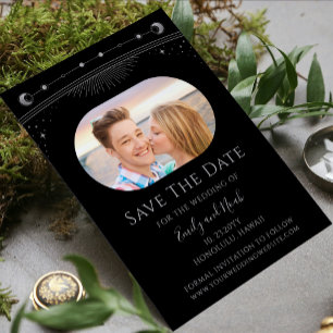 Mystical Black Silver Sun Moon Stars Hochzeit Save The Date