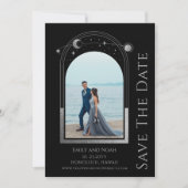 Mystical Black Silver Sun Moon Stars Space Save The Date (Vorderseite)