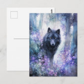Mystical Black Wolf in Purple Watercolor Forest Postkarte (Vorne/Hinten)