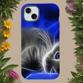 Mystical Blue Abstrakt Glows Cat iPhone 16 Hülle
