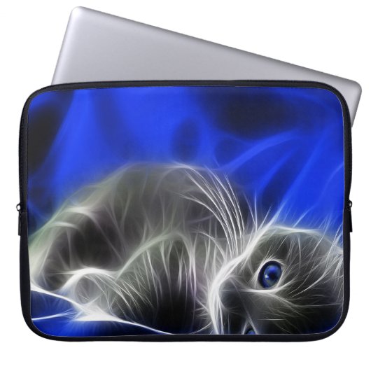 Mystical Blue Abstrakt Glows Cat Laptopschutzhülle (Vorderseite)