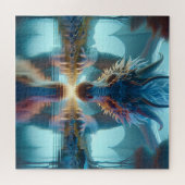 Mystical Blue Dragon betrachtet Reflektion in Wass Puzzle (Horizontal)