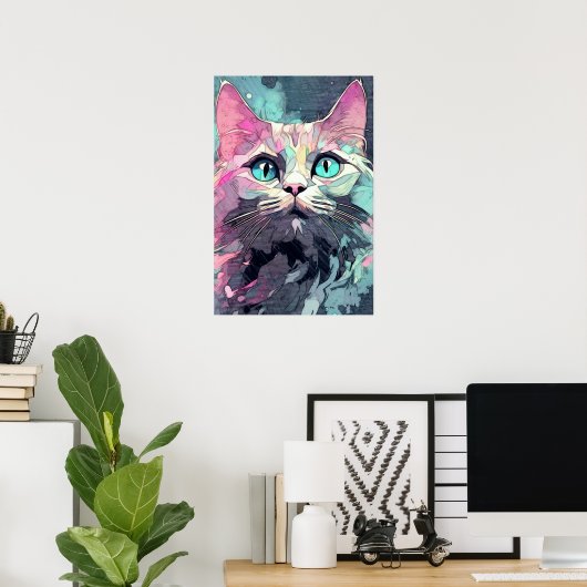 Mystical Blue Eyes Kitten | Niedliche Katze Poster (Heimbüro)