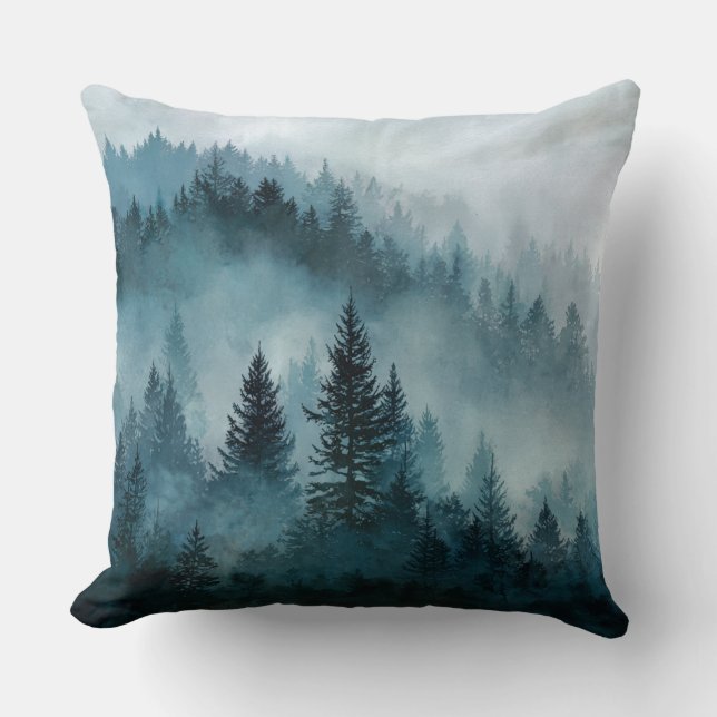 Mystical Blue Forest Serenity Pillow Kissen (Vorderseite)